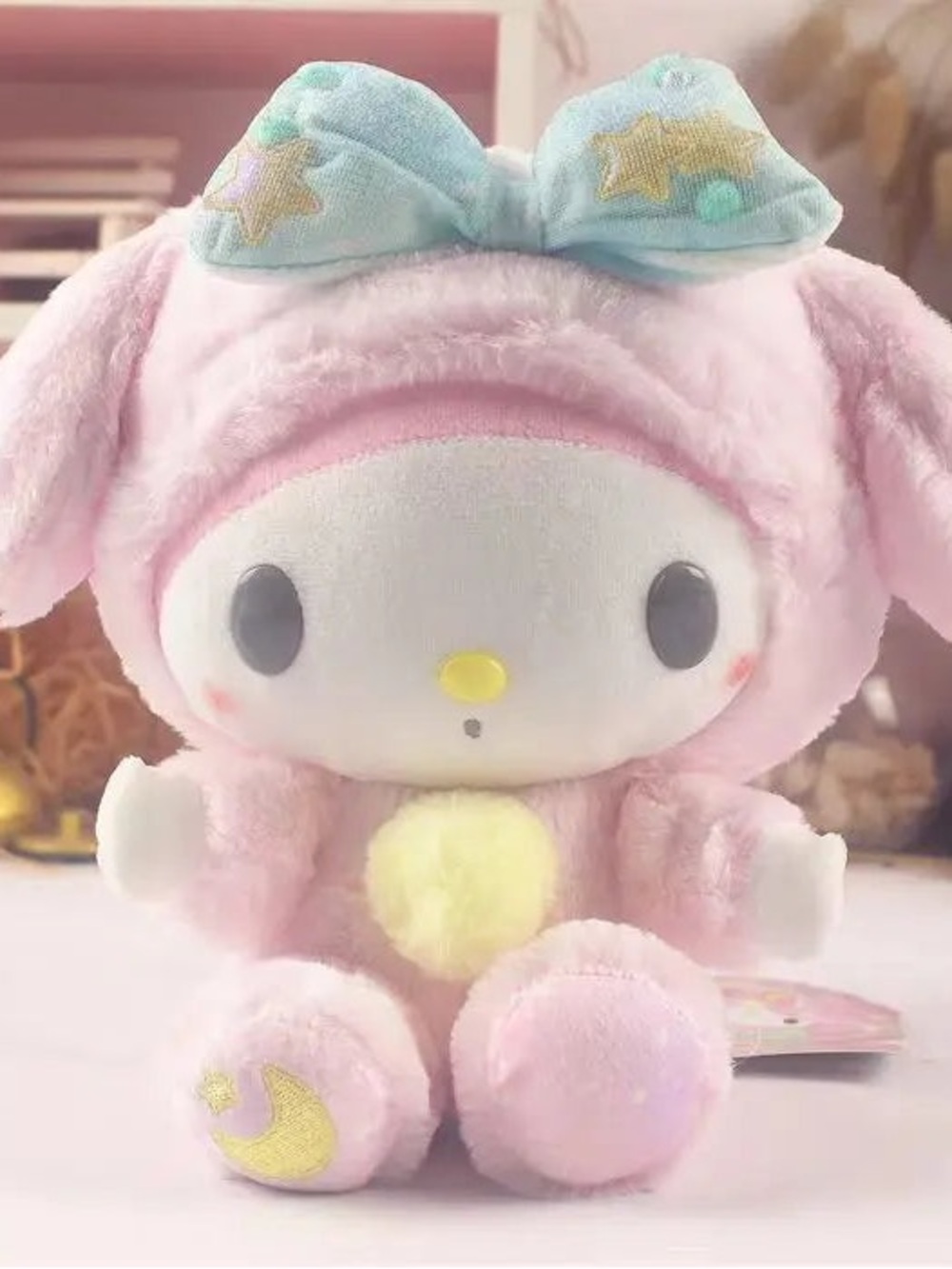 Sanrio My Melody Plush - Light Pink with Light Blue Bow and Yellow Accents